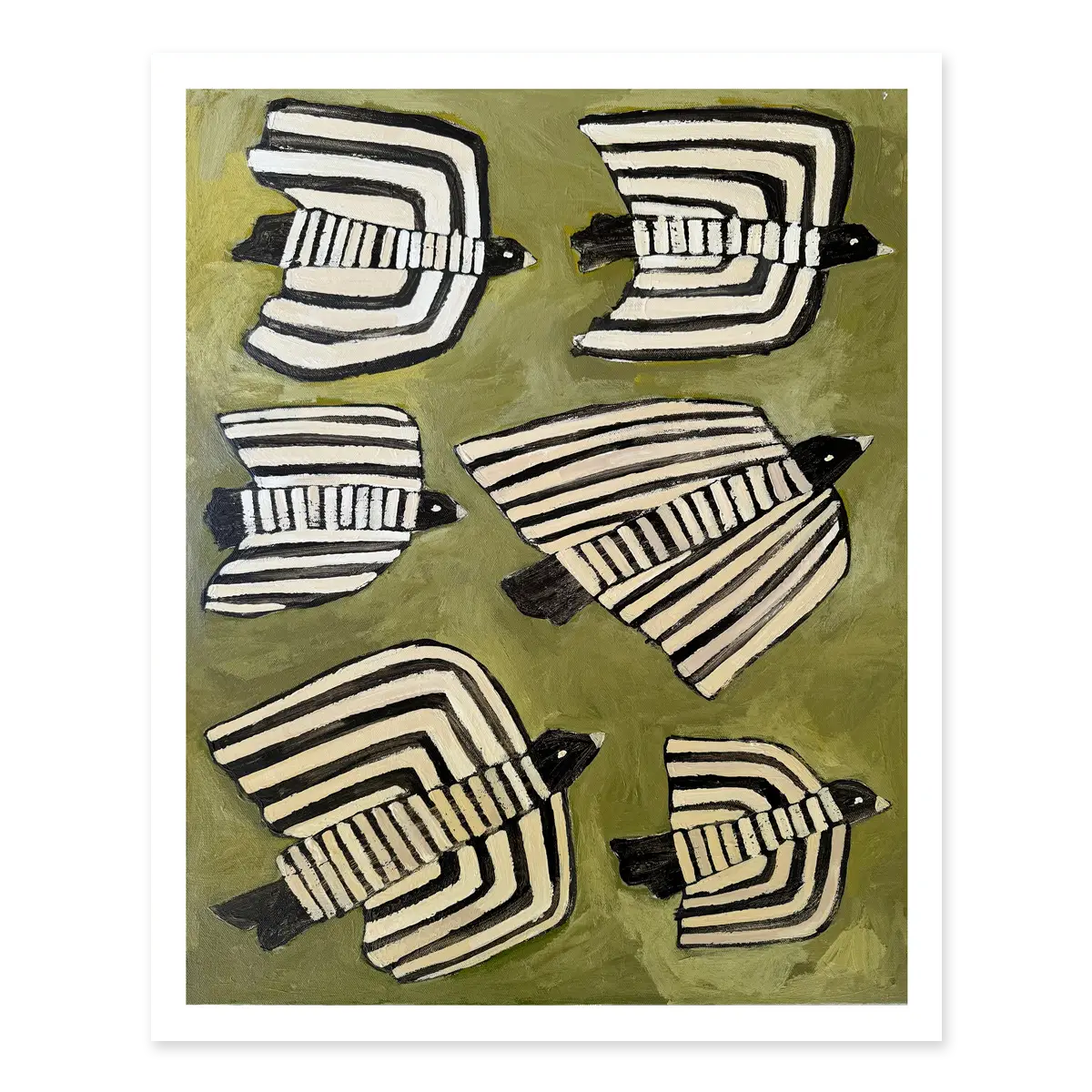 Six Striped Birds Print