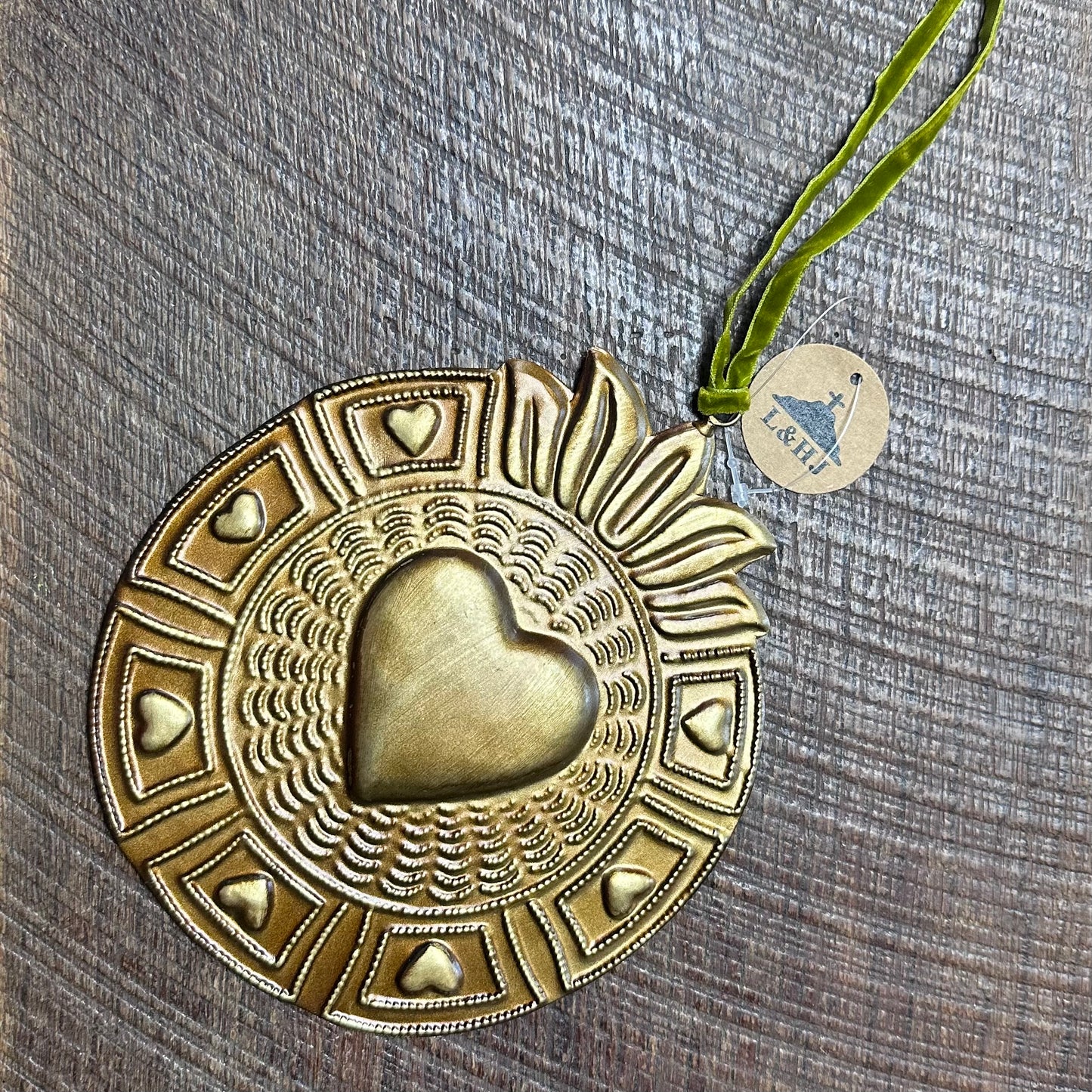 Gold Sacred Heart Tin Ornaments