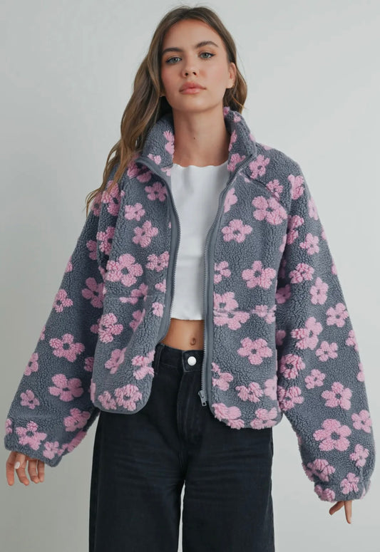 Purple Daisy Fleece Jacket