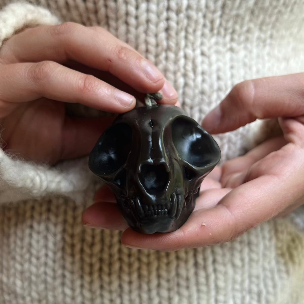 Black Cat Skull Natural Beeswax Candle