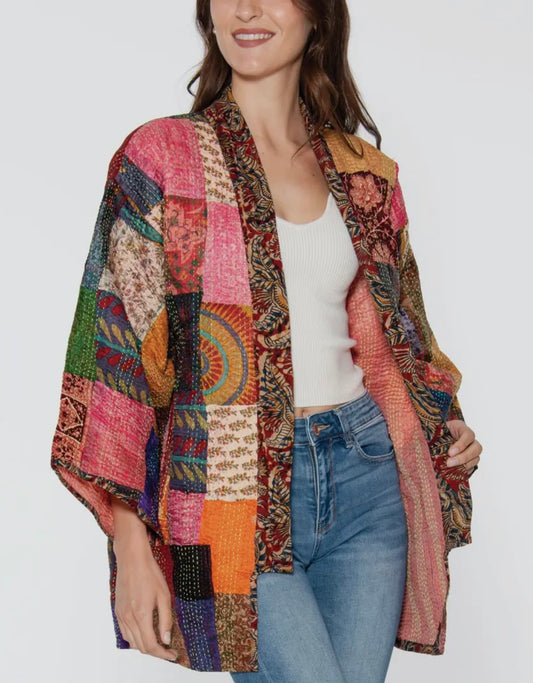 Reversible Silk Kantha Kimono Jacket