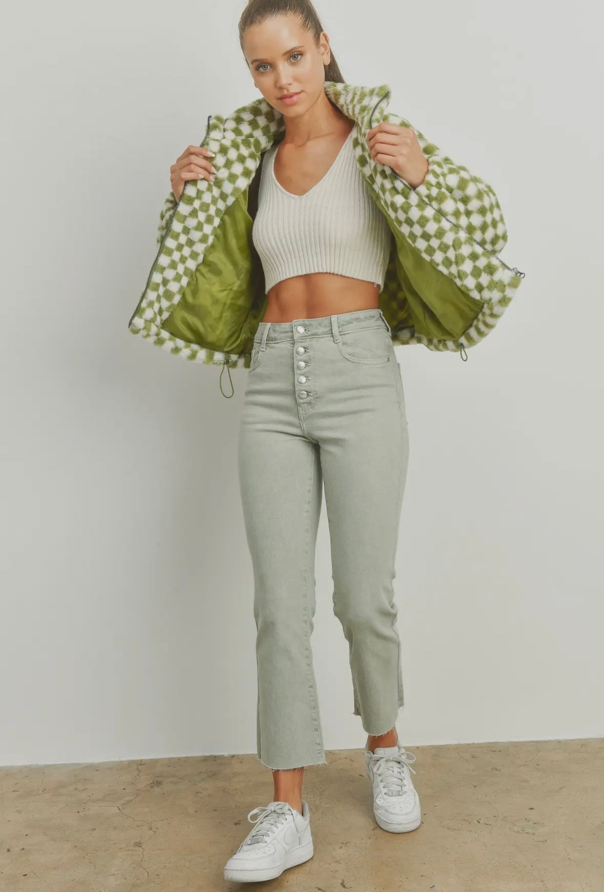 Green Checkered Teddy Jacket