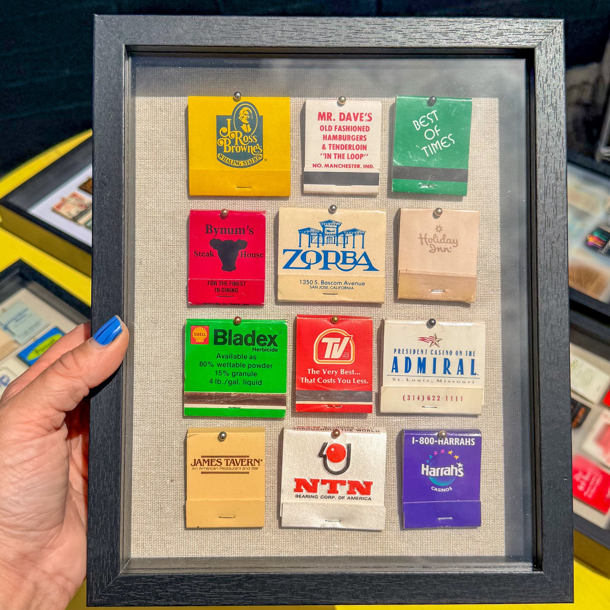 Vintage Framed Matchbook Shadow Box - E.
