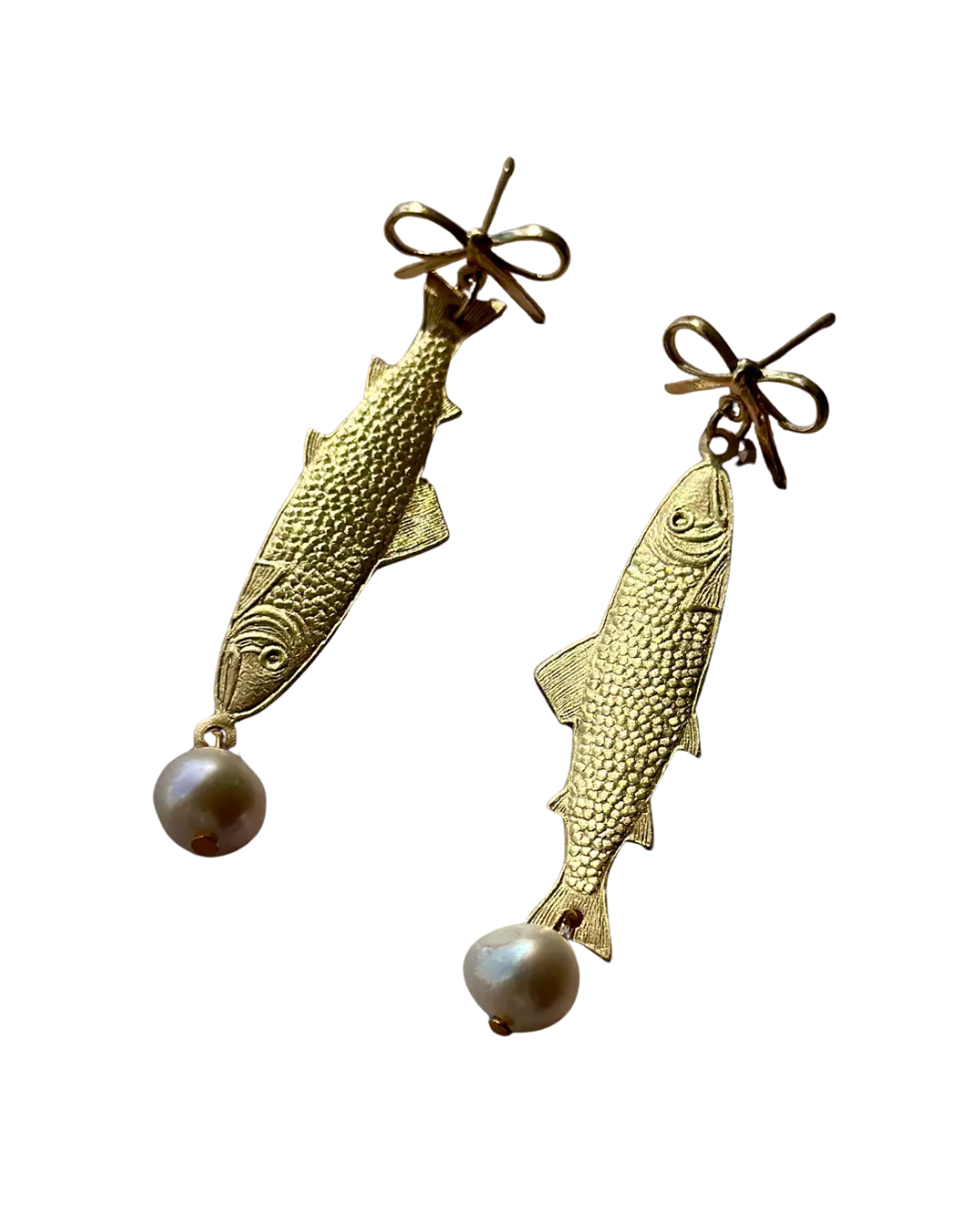 Brass & Pearl Fish Earrings