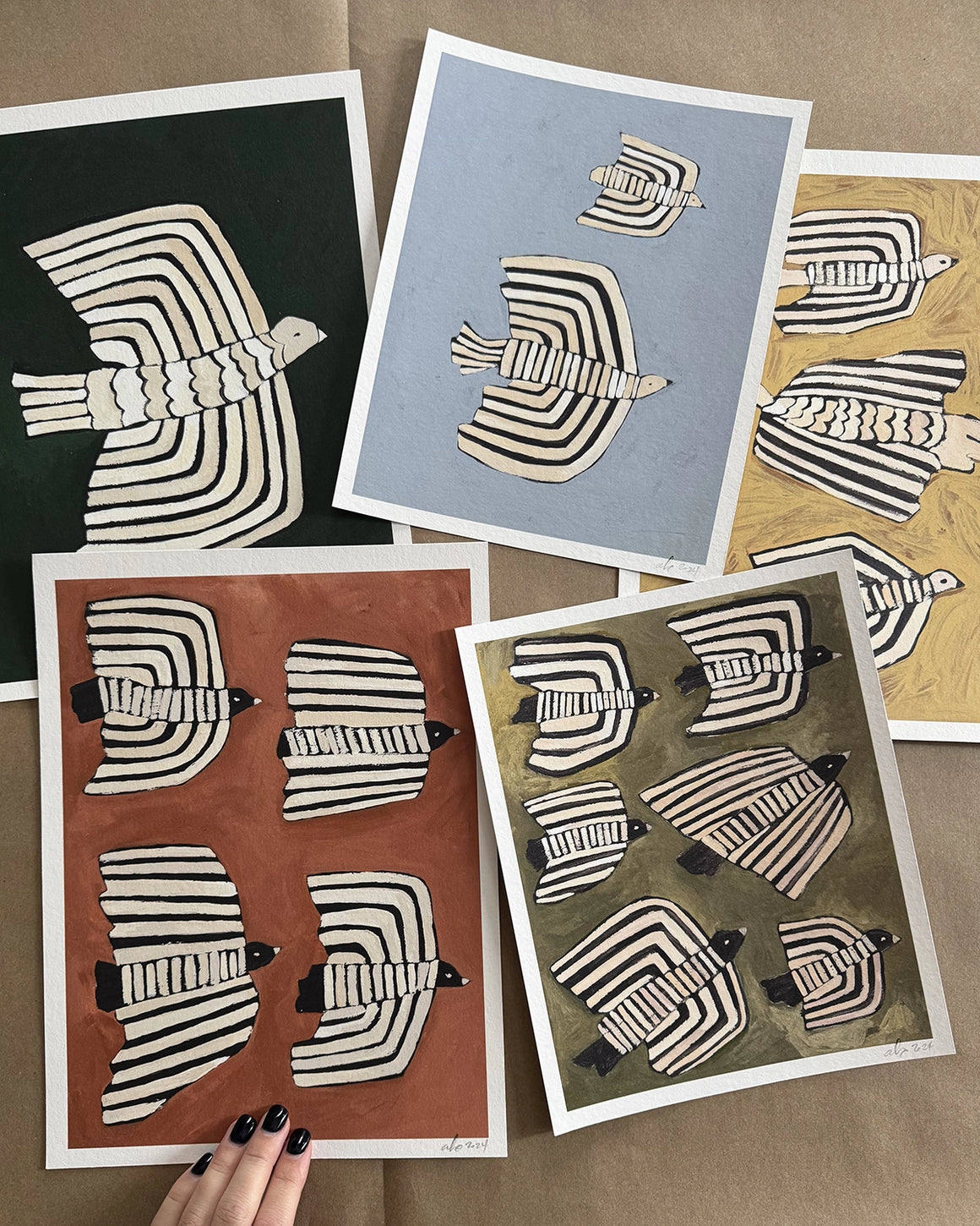 Six Striped Birds Print