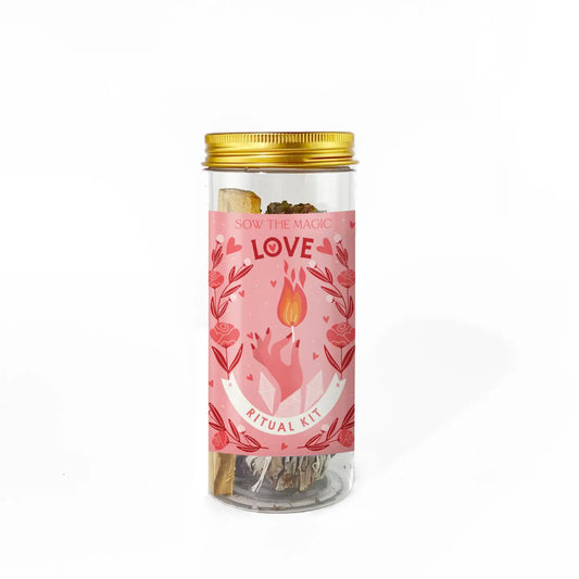 Love Ritual Kit Jar with Rose Quartz, Palo Santo + Sage