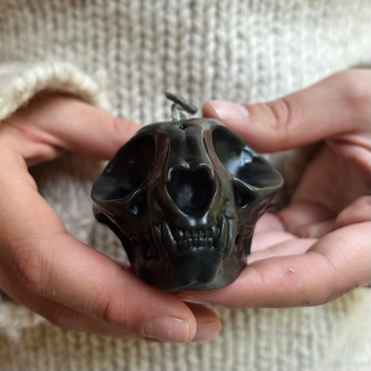 Black Cat Skull Natural Beeswax Candle