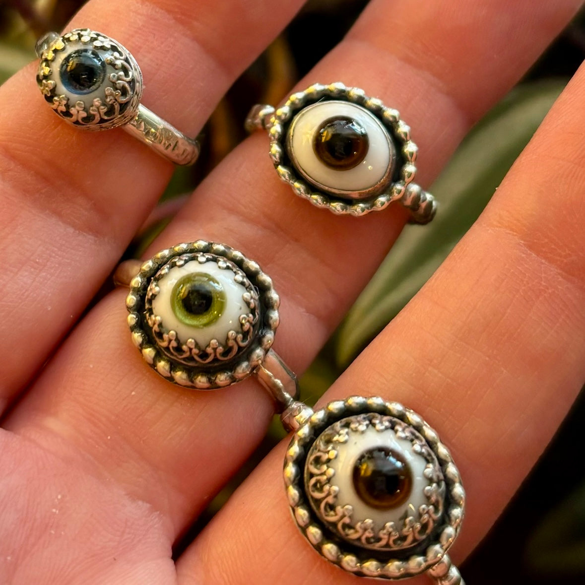 Handmade Sterling Silver + Glass Eye Ring - Brown (2)