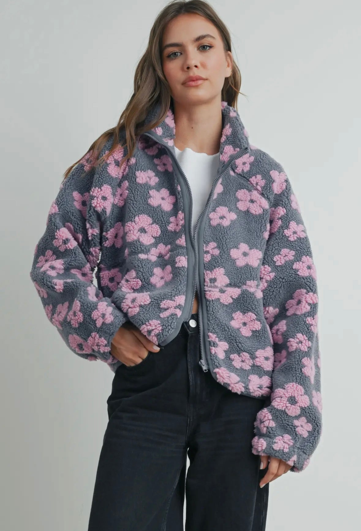 Purple Daisy Fleece Jacket