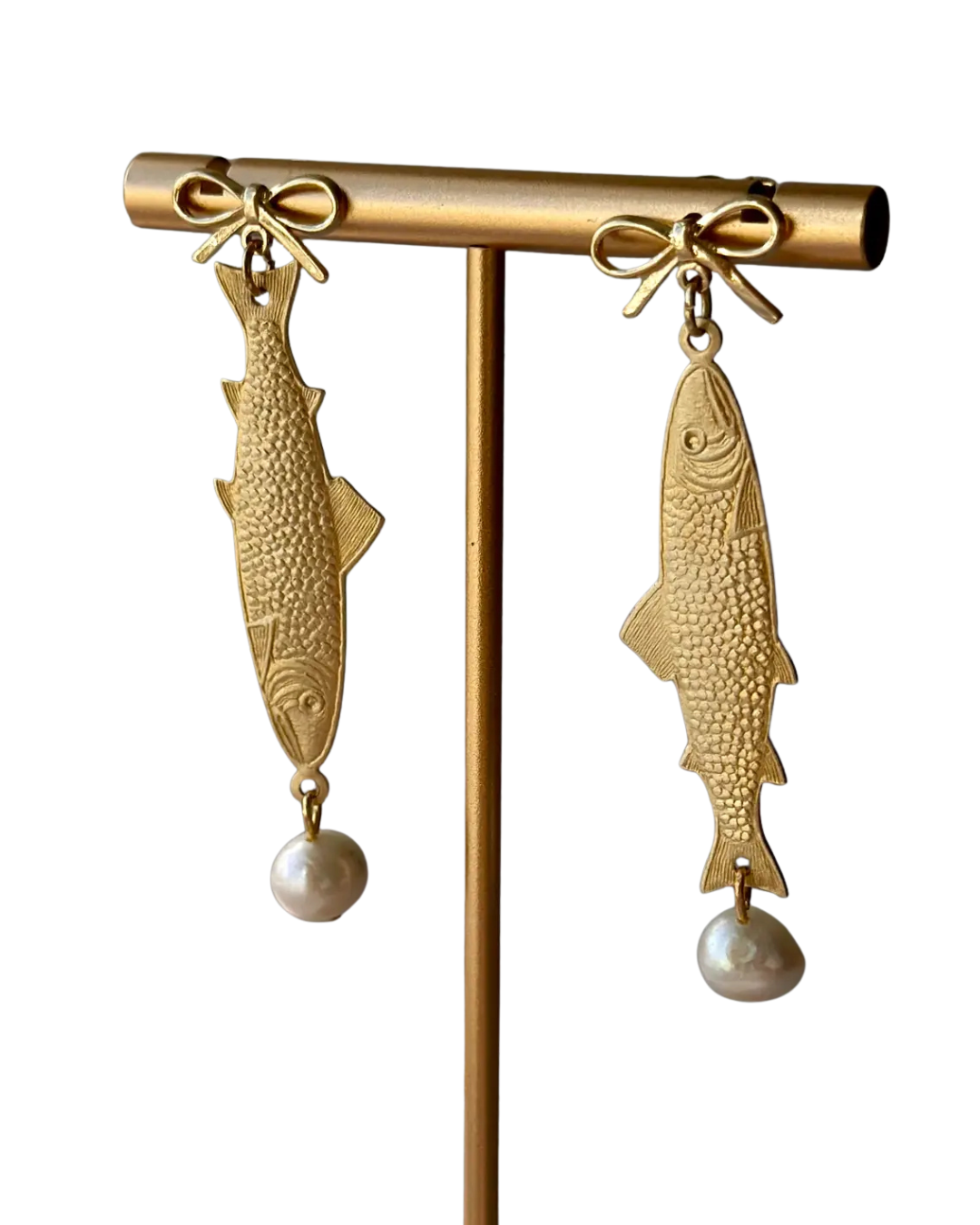 Brass & Pearl Fish Earrings