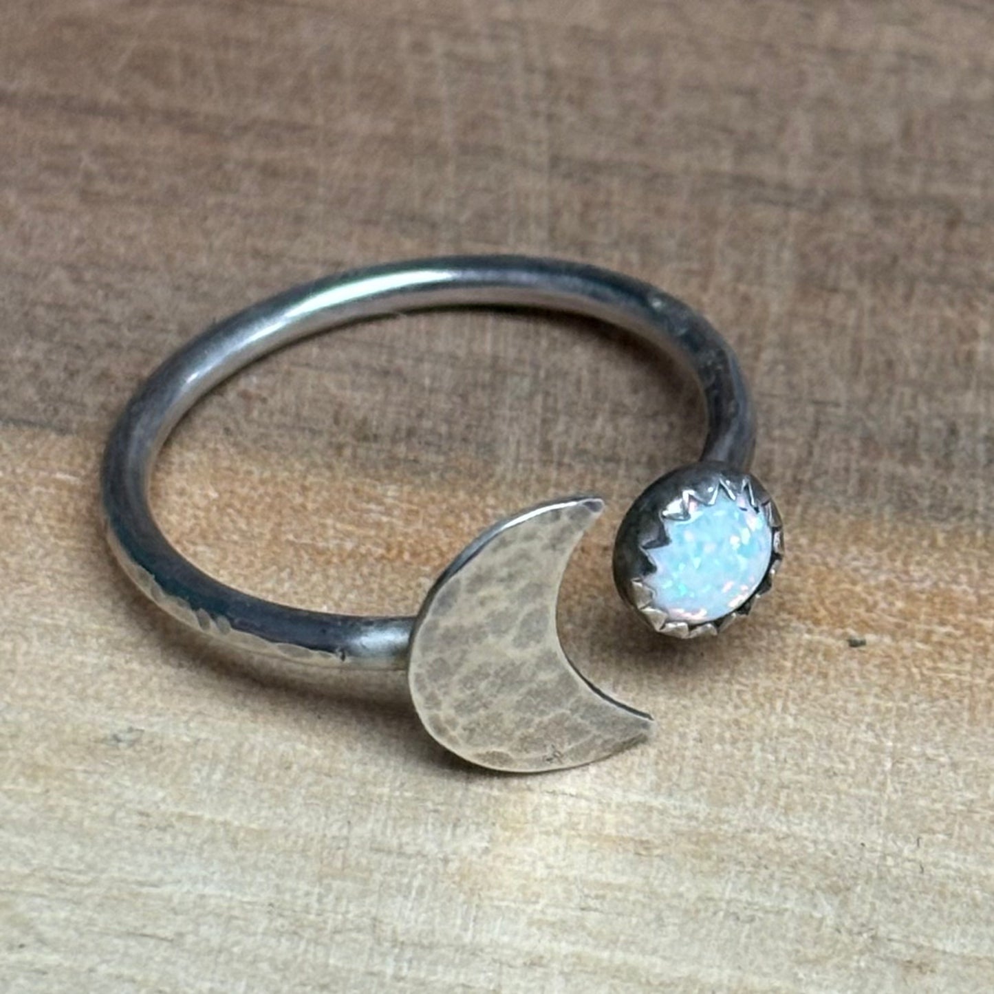 Star Gazer Adjustable Silver + Opal Ring