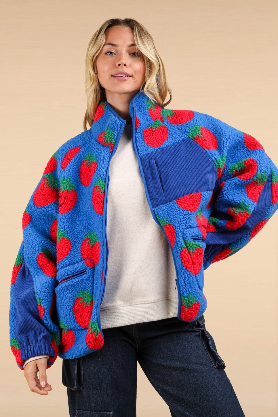 Oversized Strawberry Teddy Jacket