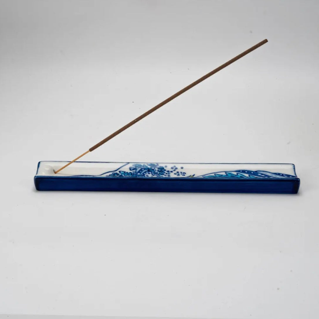Ceramic Incense Burner - Great Wave in Blue