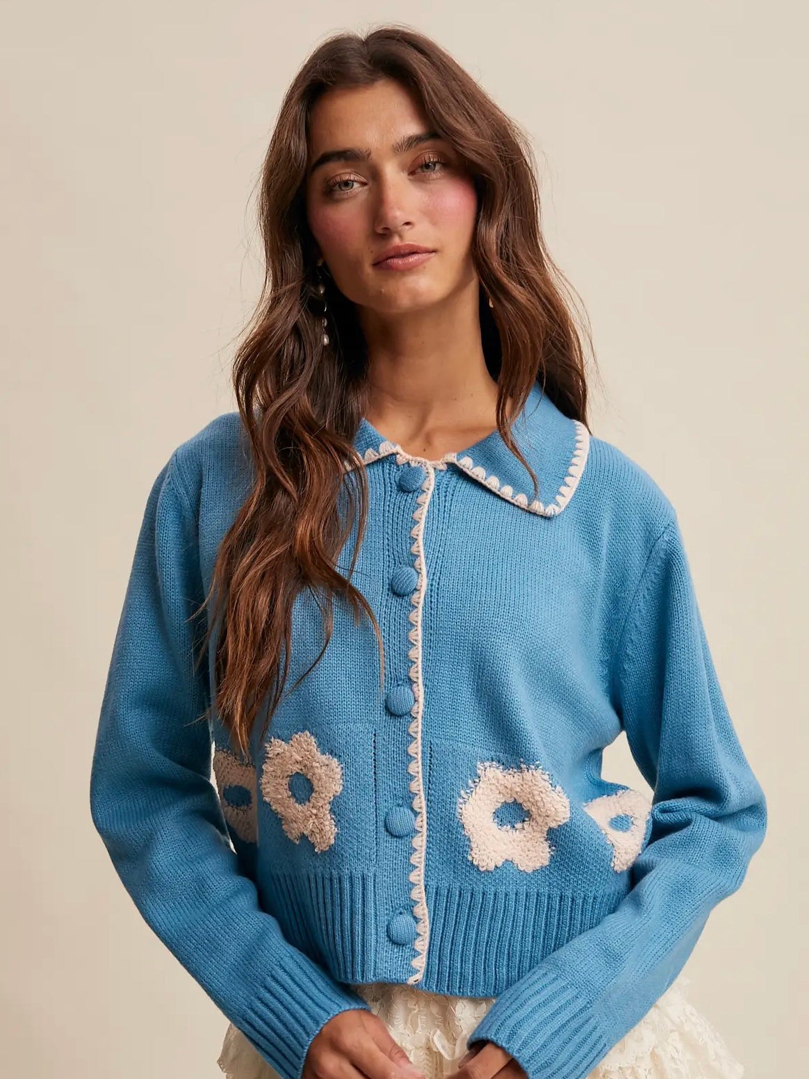 Groovy Knit Button Up Sweater - Blue
