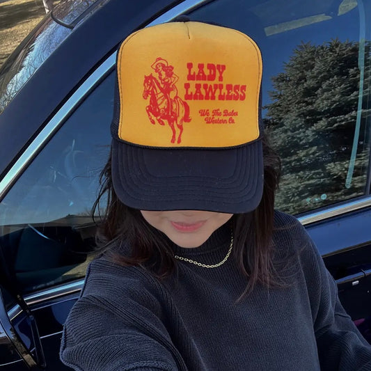 Lady Lawless Western Grunge Trucker Hat - Black/Gold