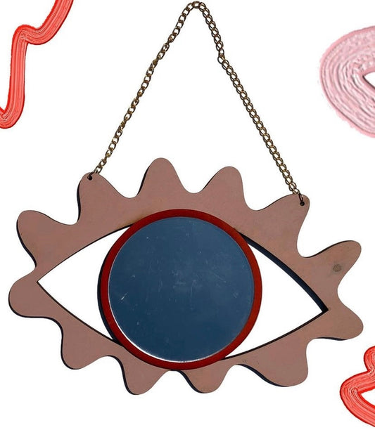 Evil Eye Wooden Mirror Pink + Red