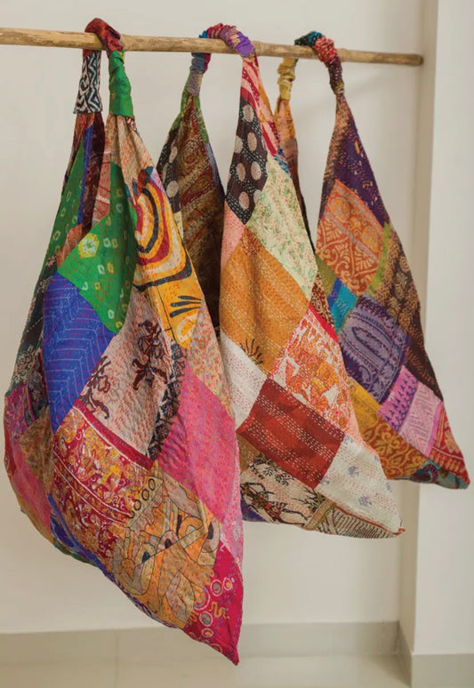 Handmade Kantha Silk Triangle Bag