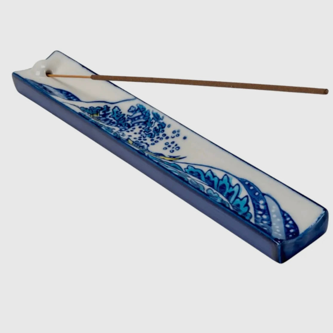 Ceramic Incense Burner - Great Wave in Blue