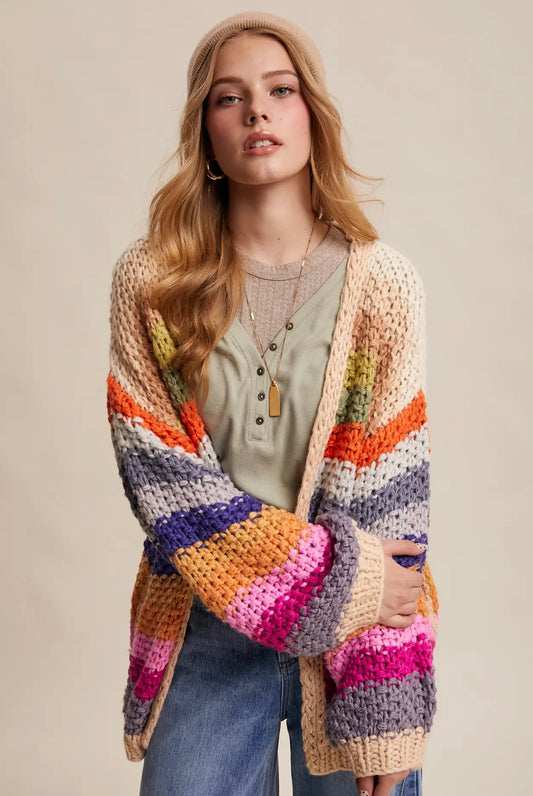 Hand-Crochet Rainbow Open Cardigan