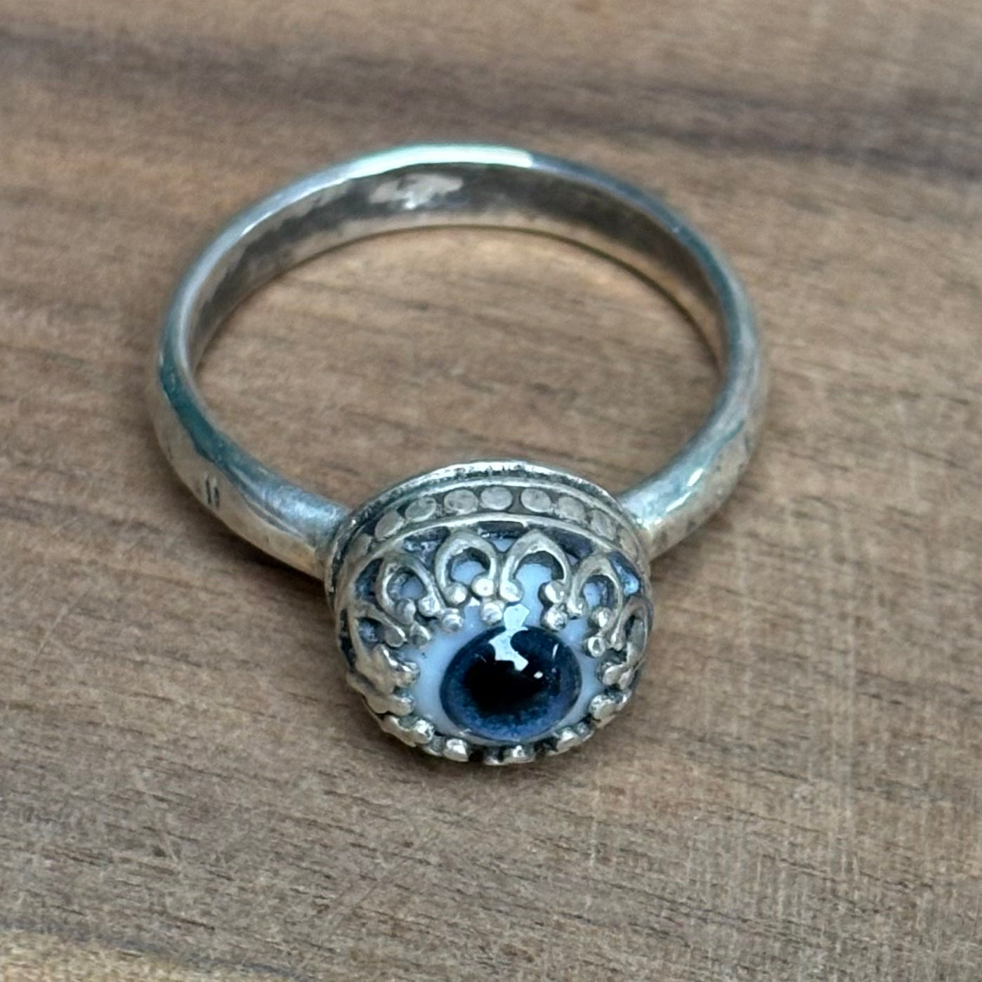 Handmade Sterling Silver + Glass Eye Ring - Blue