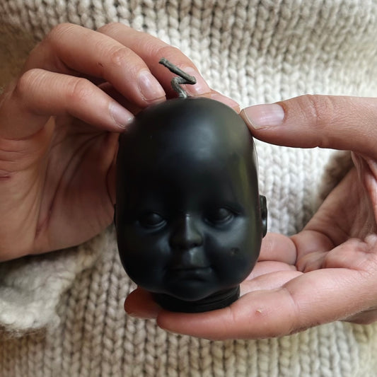 Black Baby Doll Skull Natural Beeswax Candle