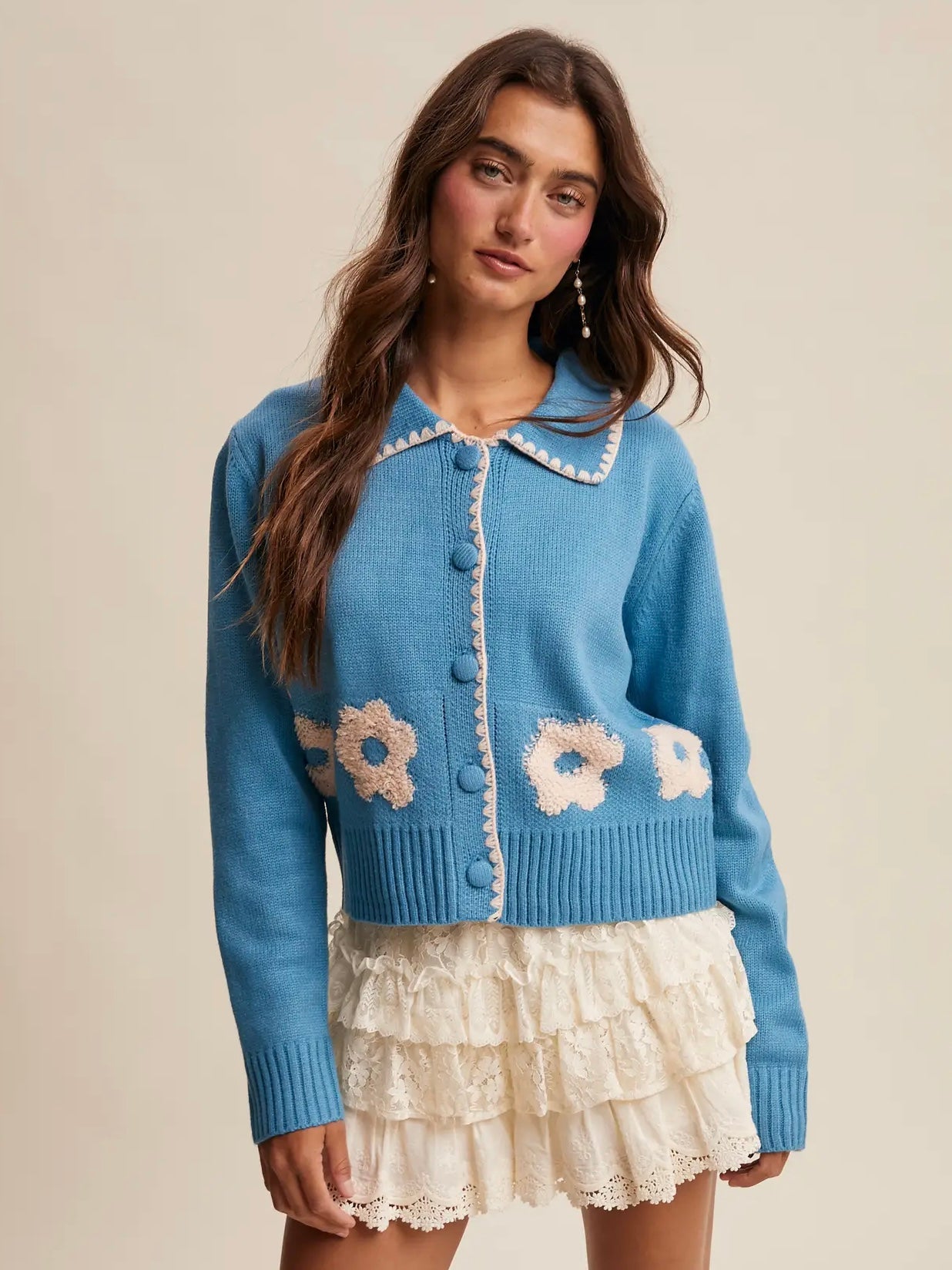 Groovy Knit Button Up Sweater - Blue