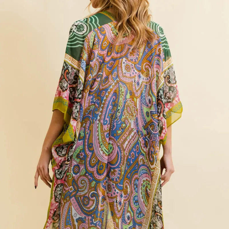 Paisley Sheer Kimono - Lime