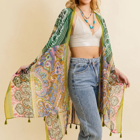 Paisley Sheer Kimono - Lime