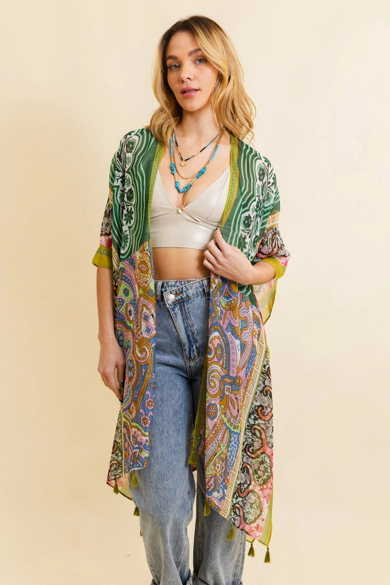 Paisley Sheer Kimono - Lime