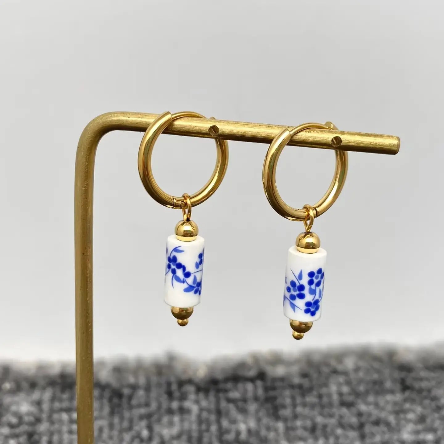 Blue and White Porcelain Huggie Earrings