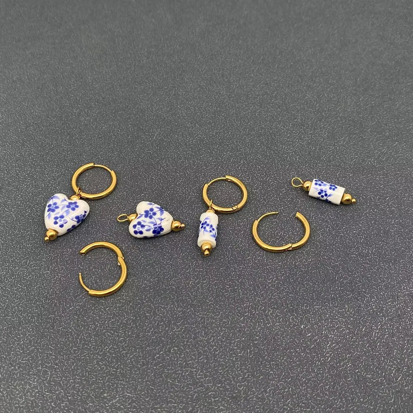 Blue and White Porcelain Huggie Earrings