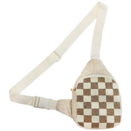 Checkered Beaded Fanny Pack Bag