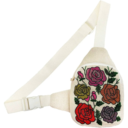 Floral Beaded Fanny Pack Bag