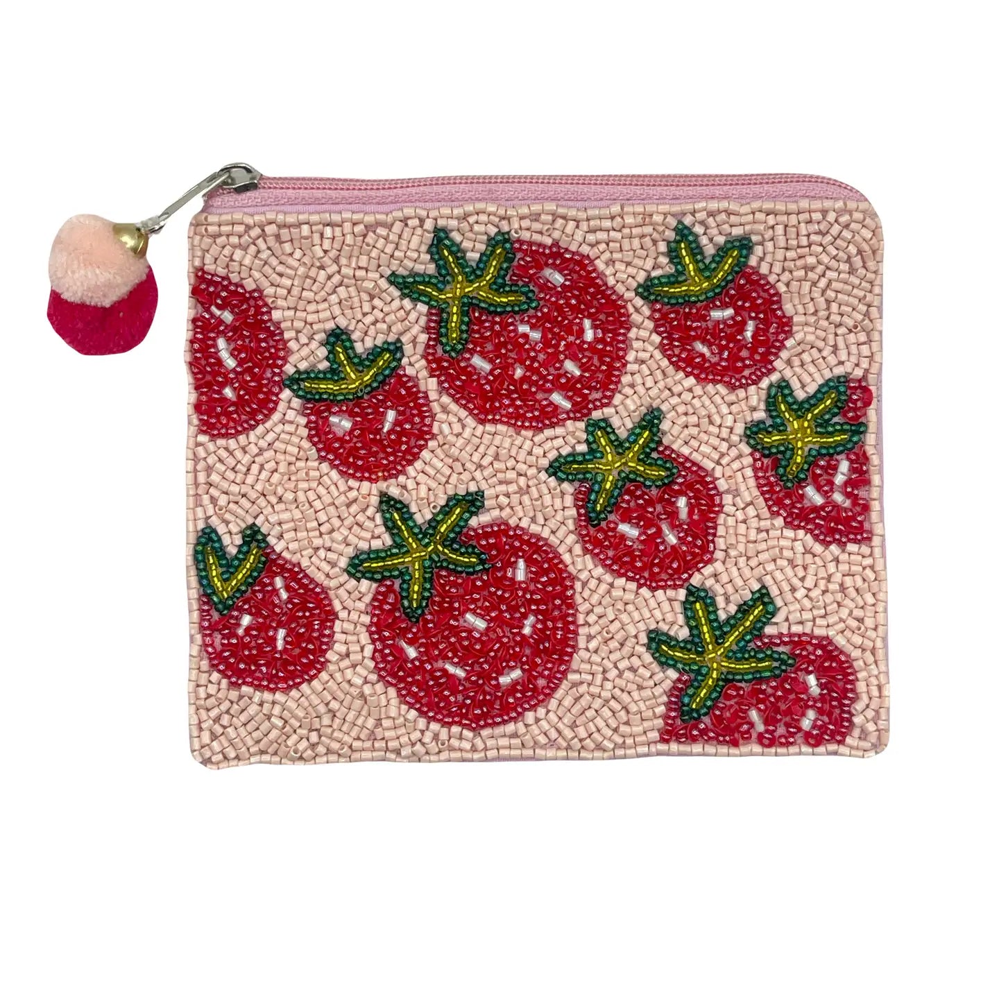 Strawberry Beaded Coin Pouch