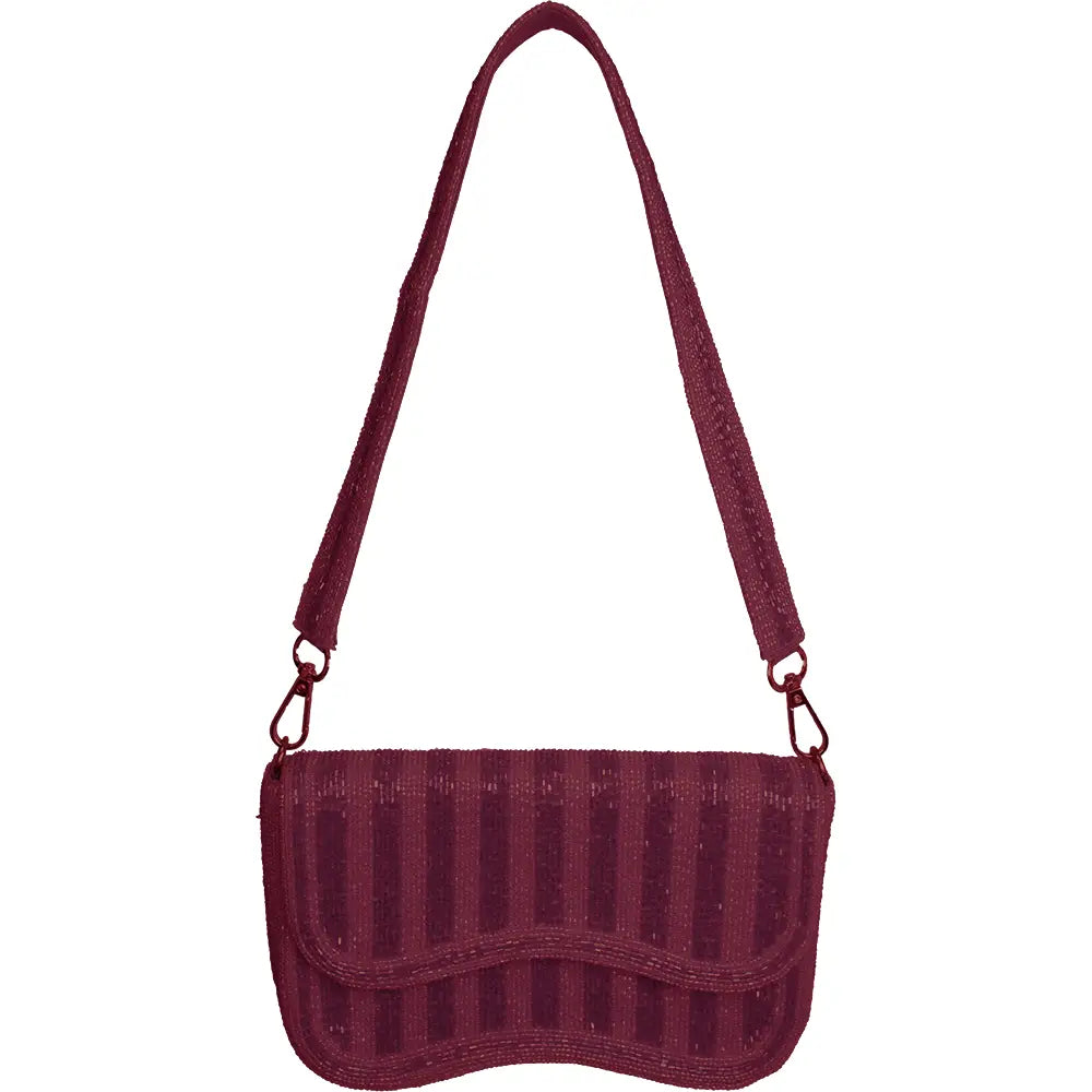 Fully Beaded Shoulder Bag In Wine