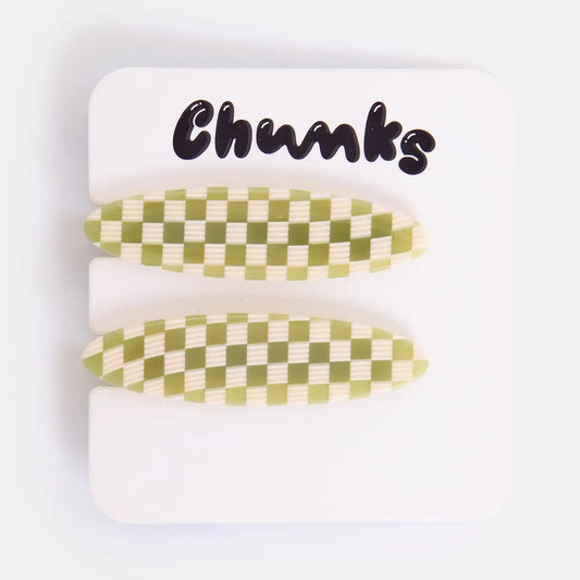 Allie Clips in Oval Olive Check