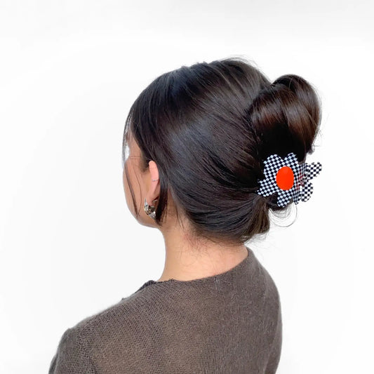 Checkered Flower Claw Clip