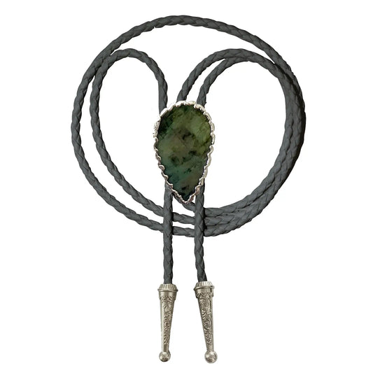 Labradorite Bolo Tie With Gray Leather