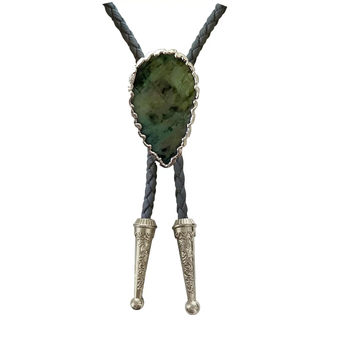 Labradorite Bolo Tie With Gray Leather