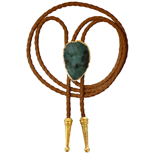 Labradorite Bolo Tie With Brown Leather