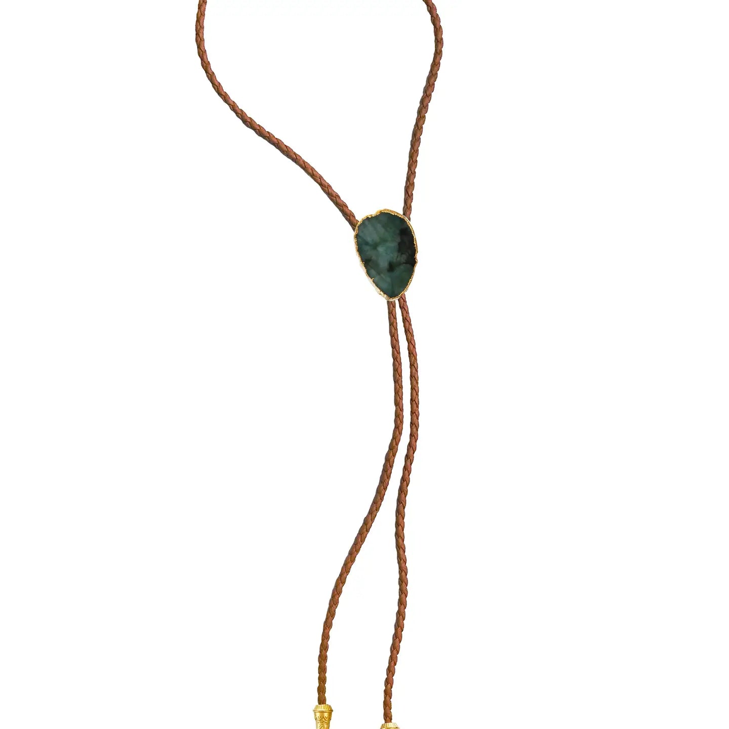 Labradorite Bolo Tie With Brown Leather