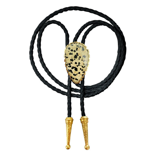 Dalmatian Jasper Bolo Tie With Black Leather