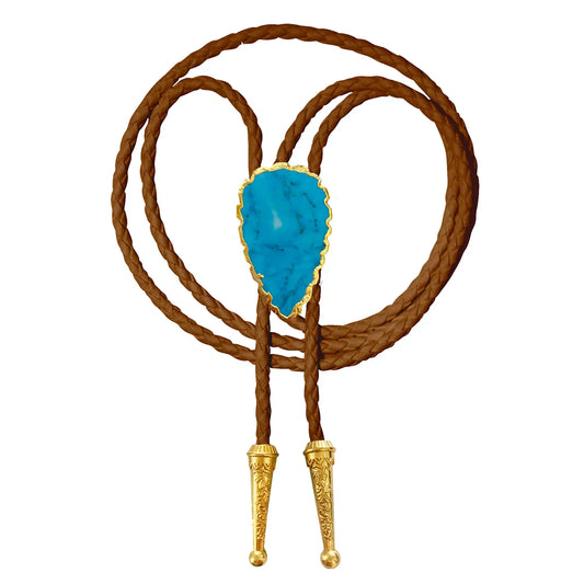 Turquoise Bolo Tie With Brown Leather