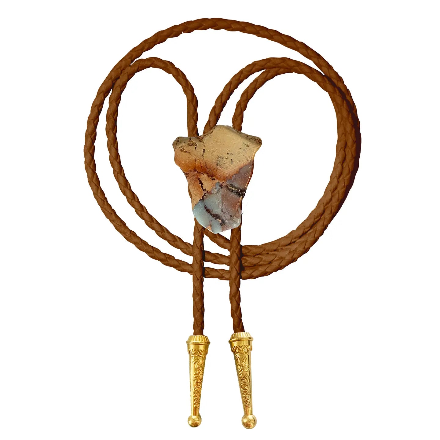 Aqua Terra Jasper Bolo Tie With Brown Leather