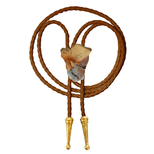 Aqua Terra Jasper Bolo Tie With Brown Leather