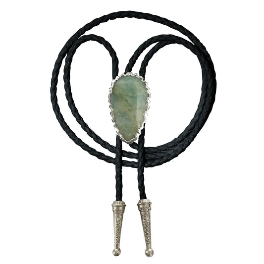 Aquamarine Bolo Tie With Black Leather