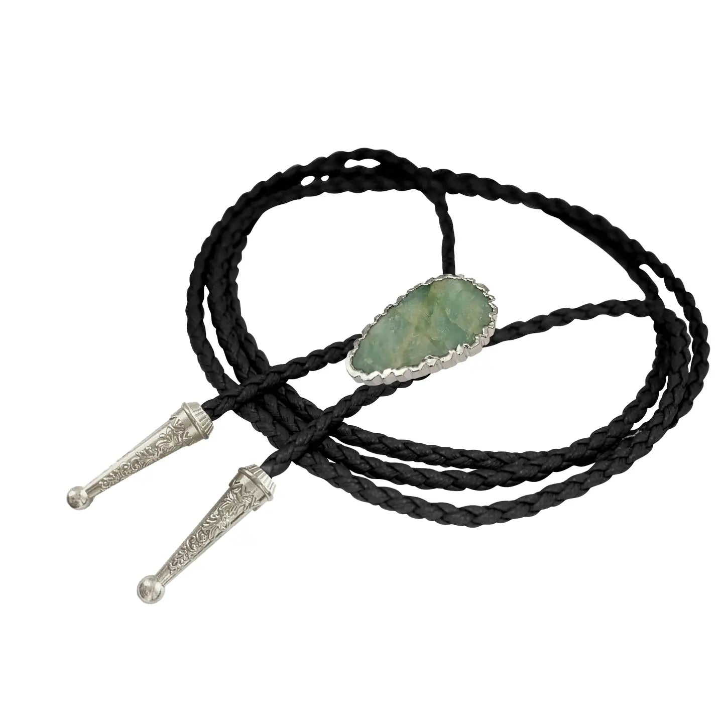 Aquamarine Bolo Tie With Black Leather
