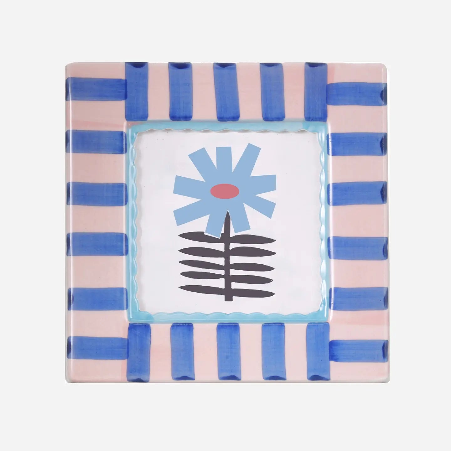 Blue Stripped Hand-Painted Ceramic Photo Frame