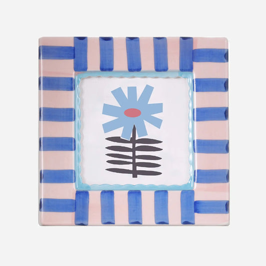 Blue Stripped Hand-Painted Ceramic Photo Frame