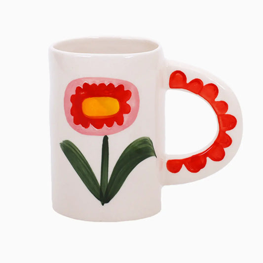 Handmade Ceramic Coffee Mug - Red Flower